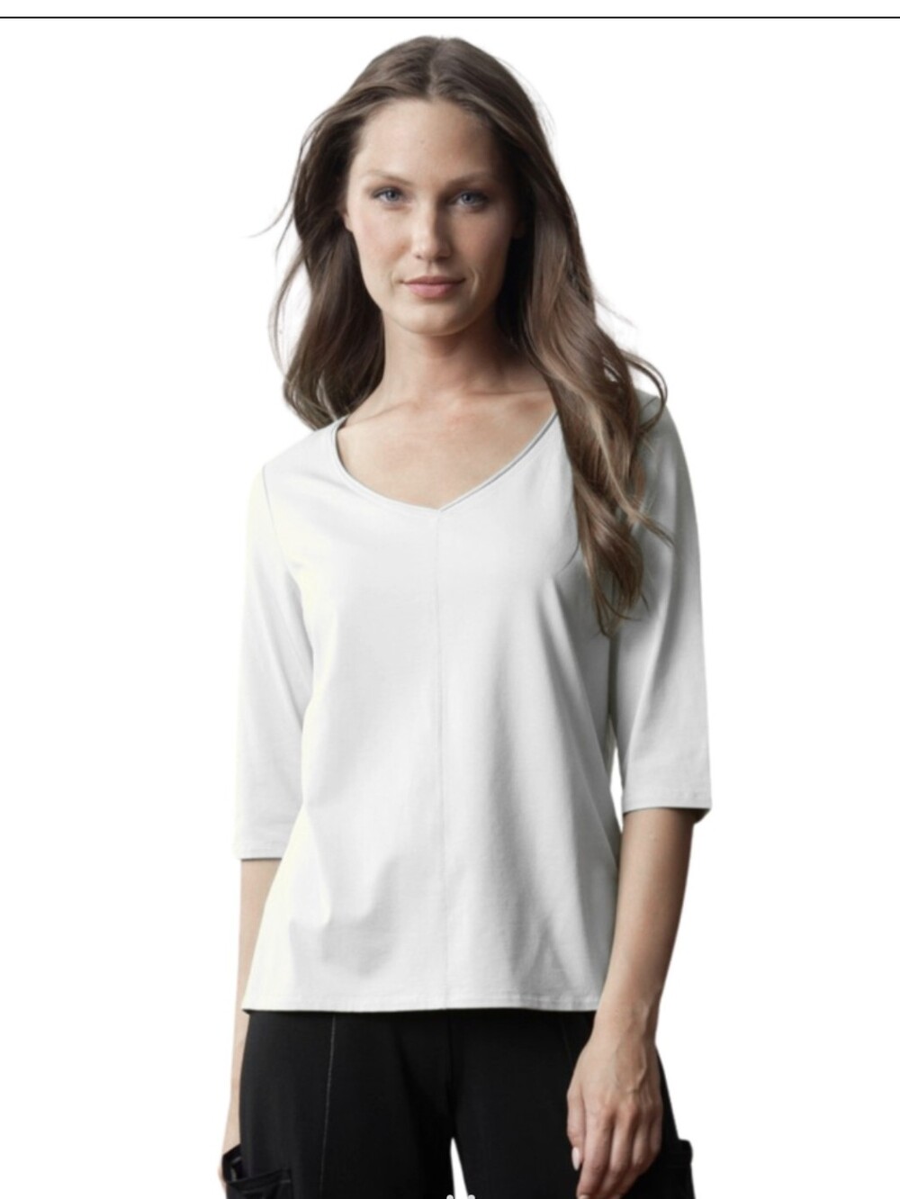 Liv by Habitat Cream/White V‑Neck 3/4 Sleeve Top Sz.XL NWT